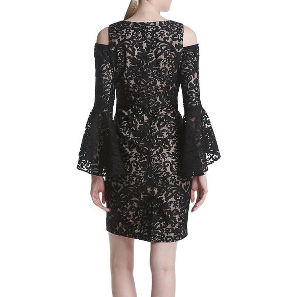 Xscape Lace Cold Shoulder Bell Sleeve Dress Black 16W - Picture 2 of 11
